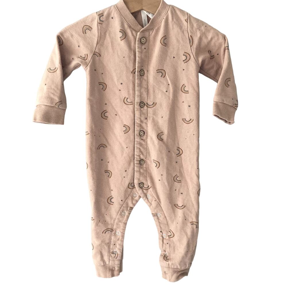 Rylee + Cru French Terry Button Down Jumpsuit - Rainbows - Dusty Rose - 3-6M